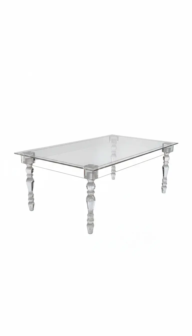 Clear acrylic modern table rental for contemporary events in Chicagoland