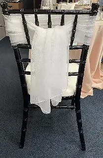 Chiffon flip over chair sash rental for banquets in Chicago suburbs
