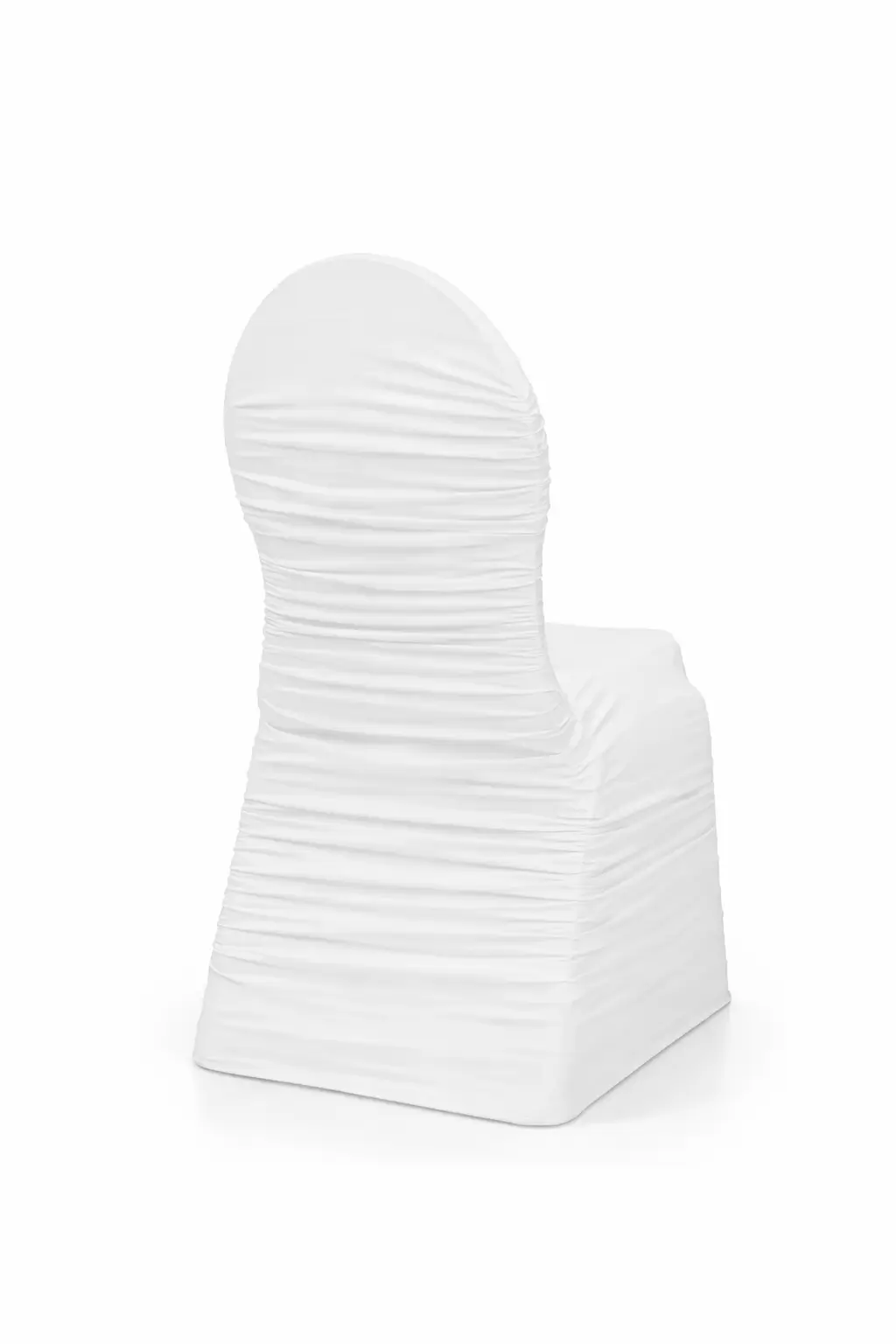 White ruched chair cover rentals for weddings and banquets in Chicagoland
